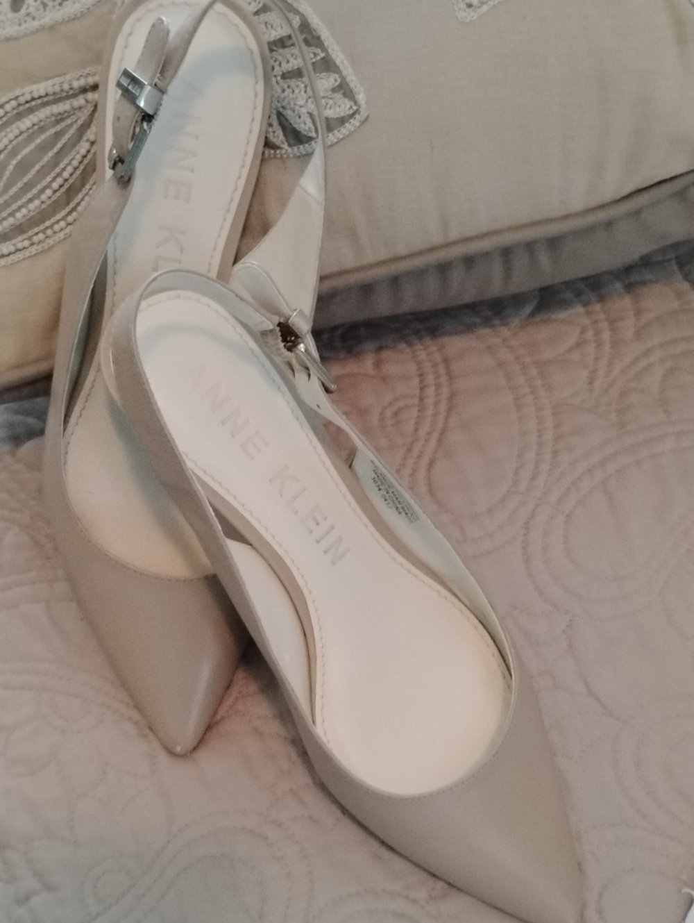 Anne Klein Light Taupe Pointed Slingback Heels